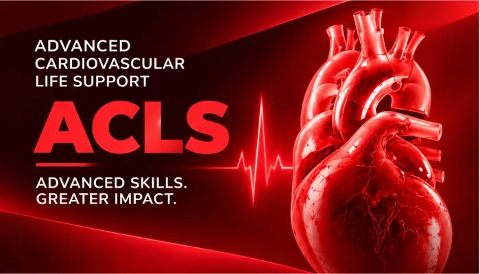 CPR Cart ACLS course artwork with a red anatomical heart